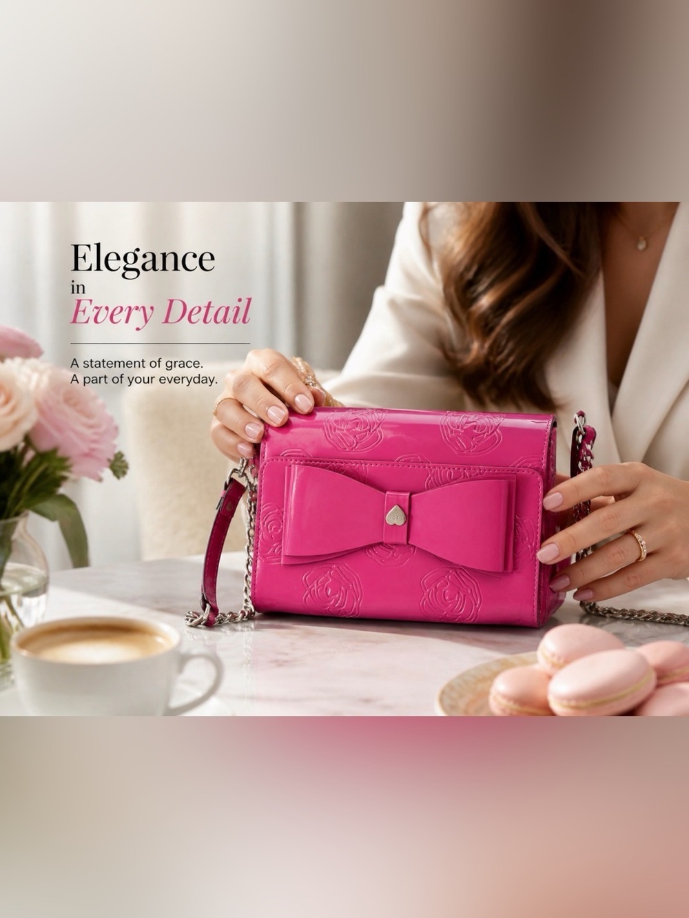 Betsey Johnson Hot Pink Embossed Bow Crossbody Purse